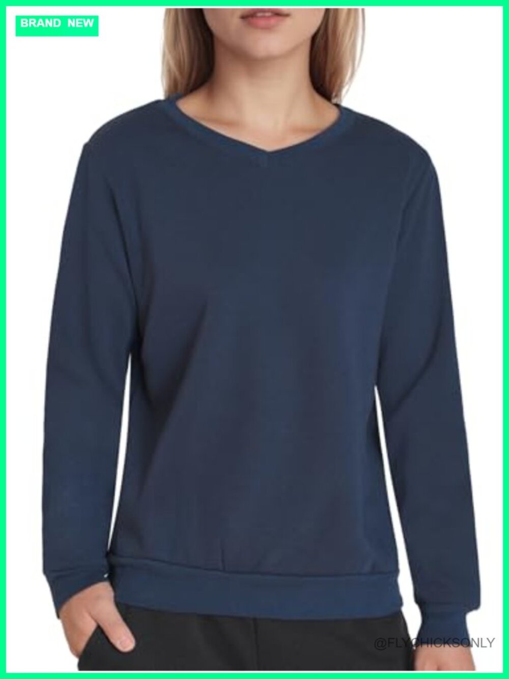 Petite Fleece V-Neck Pullover Sweatshirt Long Sleeve Winter Casual
